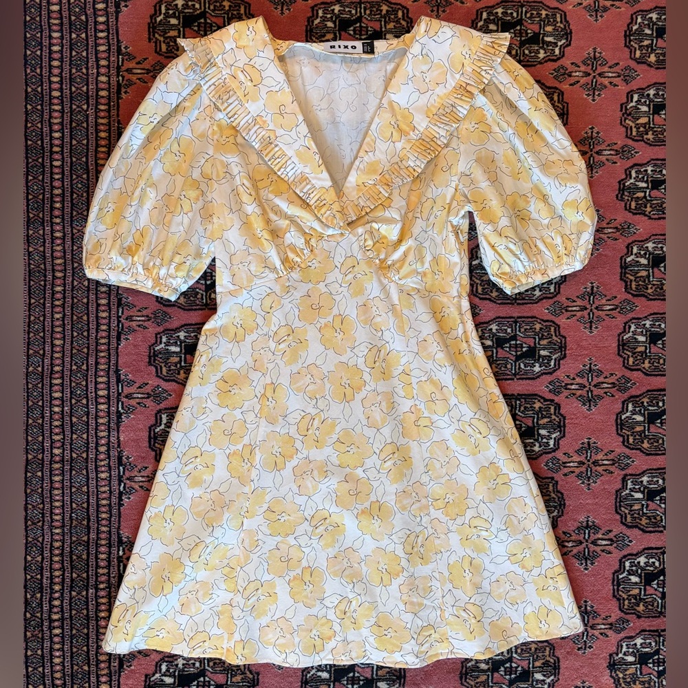 Rixo Kayla Ruffle Yellow Floral Print Dress
